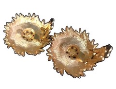 Vintage Brushed Goldtone Clip Earrings With Faux Pearls & Rhinestones
