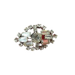 Unique “Made In Austria” Vtg. Rhinestone Brooch And Earrings Set Silver Tone
