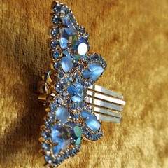 Vtg Weiss Signed Butterfly Hair Comb Mid-century Goldtone Base Blue Rhinestones