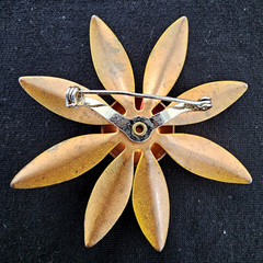 Vintage Yellow Orange Enamel Daisy Flower Brooch Pin 2.5″ Mod 60s Retro