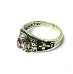 2008 WOMENS SARA ROGERSVILLE HIGH SCHOOL CLASS SILVER TONE RED STONE RING SZ 8
