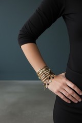 Vintage 1980s Wrap Around Gold Tone Beaded Bracelet