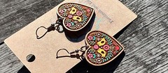 Beautiful vintage style heart earrings with flowers and birds. simple boho heart