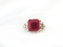 Vintage Sterling Silver 925 Raw Natural Ruby Diamond Ring Size 6