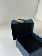 Vintage Blue Cubic Zirconia Ring Gold Plated Womens Size 8.5