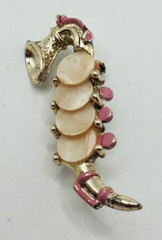 Vintage Saxophone Brooch Pink Enamel Mother of Pearl Keys Gold Tone Pin Brooch