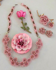 Vintage High End Flower Brooch Earring Jewelry Lot wSets Hollycraft Weiss Emmons