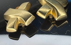 Vintage Erwin Pearl Signed Gold Tone X Motif Couture Statement Clip On Earrings