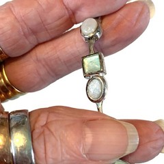 Vintage Silver Tone & Faux Moonstone Bracelet Dainty 80’s with Fold Over Clasp