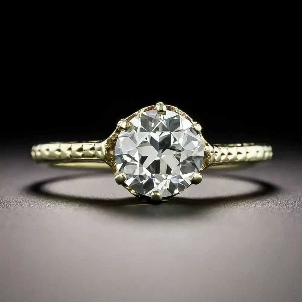 Art Deco 2CT Round Lab Created Diamond Solitaire 14K Gold Finish Engagement Ring