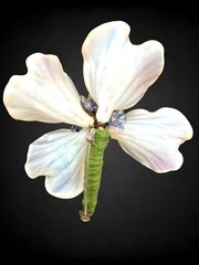 Large French Studio Art Glass Orchid Flower Brooch Opalescent Petals Lampwork
