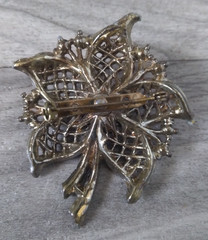 Floral Rhinestone Brooch 2.5in Vintage Pink Blue Clear Gold Tone Flower