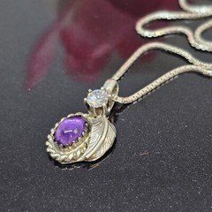 BB 925 Sterling Silver – Amethyst & Cubic Zirconia Pendant Chain Chain Necklace