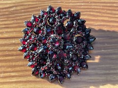 Antique Victorian Gilt Silver Bohemian Rose Cut Garnet Pin Brooch 1 5/8″
