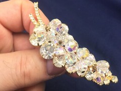 Verified Sparkly Vintage JULIANA D&E Clear AB Bead Gold Tone Leaf Pin Brooch