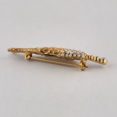 Vintage Fish Brooch Faux Pearl Green Rhinestone Gold Tone Figural Nautical Pin