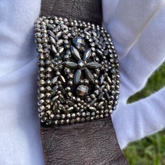 Antique Cut Steel Artisan Redesigned Shoe Buckle Clip On Thick Leather Bracelet