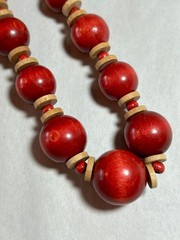 Vintage Wooden Bead Long Necklace Made in West Germany Red & beige 29 in