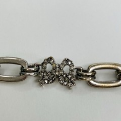 Vintage Juicy Couture Rhinestone Bracelet Chunky Puffy Heart Charm Silver Tone