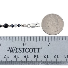 Vintage Sterling Silver 925 Onyx Crystal Black Bead Raw Stone Bracelet 6.5″