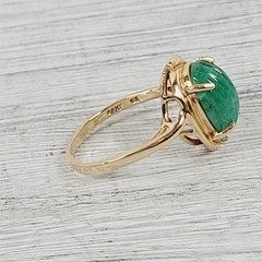 Vintage 14K Yellow Gold Carved Jade Diamond Ring 6.75 Retro Luxury Design Pretty