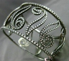 ESTATE WIDE 5.30CT DIAMOND 14K BLACK GOLD 3D FILIGREE MULTI LEAF BANGLE BRACELET