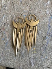 Vintage Brass Earrings Broken Tribal Statement Dangle Unstamped 3.5 Inches NG