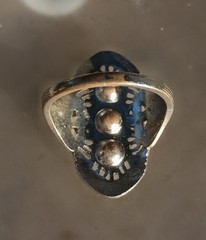 Art Deco Shield Ring w/3 Clear Stones Set In Silver Toned 18K Elec Plate Size 6