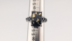 Vintage Sterling Silver Ring Black Tourmaline Gold Matrix Filigree STS Size 6.75