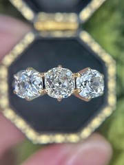 2.50 ctw Antique Old Mine Cut Diamond Three Stone Engagement Wedding Ring