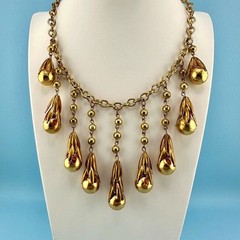 Vintage Art Deco Necklace Fringe Chain Gold Tone Etruscan Revival Statement