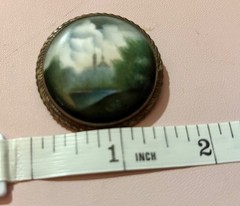 Vintage Russian Hand Painted Finift Enamel Landscape Miniature Brooch 1960-70s