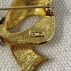 Gold-Tone Bow Brooch With Rhinestone Accents Marked