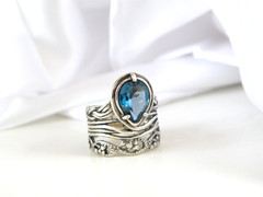 OrPaz 925 Sterling Silver London Blue Topaz Organic Ring Size 6