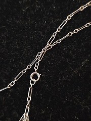 Antique Art Deco 14K White Gold Diamond Emerald Filigree Necklace 4.51g