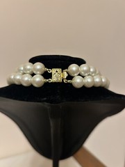 Lot of 2 Vintage Necklaces~Black & White Faux Pearl, Glass, Rhinestones, Plastic