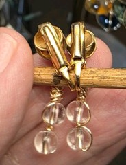 Minimalist Vintage Thick Gold Plated Clip-Ons Earrings Clear Rock Quartz 3/4″