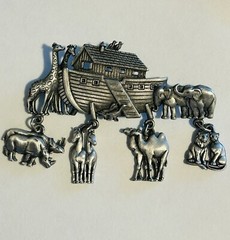 Vtg 3 Brooches JJ Signed Noah Ark Designer Don Lin, JJ & AJC Religious Vintage