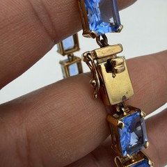 Vtg Blue Stone Tennis Bracelet Gold Over Sterling Silver Thailand UTC QVC Design