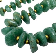 Vintage Green Aventurine Irregular Nugget Goldtone Bead Necklace