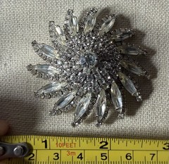 Vintage 1950s Starburst Clear Rhinestone Brooch Pin Silver Tone