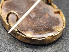 Vintage Victorian One Inch Brass Antique Oval Picture Pin Brooch Mourning Couple