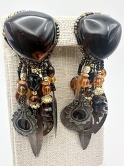 Vintage Chipita Glass Beaded Dangle Drop Earrings