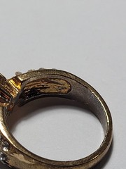 Vintage Promise Ring Imitation Gemstones Peach Solitaire Clear Accents Size 8