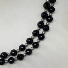 Beaded Stone Necklace Black Gemstone Endless Chakra Energy Silver Tone Spacer