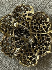 Weiss Green Rhinestone Flower Brooch Signed