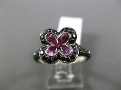 ESTATE LARGE 2.46CT BLACK DIAMOND & SAPPHIRE 14KT WHITE & BLACK GOLD FLOWER RING