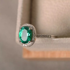 2.30 Ct Emerald Natural Oval & Diamond Wedding Ring 925 Sterling Silver For Her