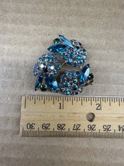 Vintage Sherman Blue Green Rhinestone Brooch Missing One Stone