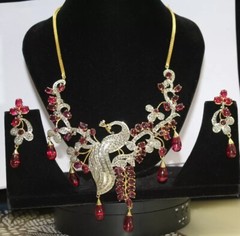 5.50ct Rose Cut Diamond 925 Sterling Silver Ruby Victorian Look Necklace Set